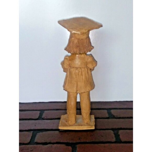 Antique/vintage Hand Carved Wood Figurine Girl w/Graduation cap flawed beige 11" - Picture 4 of 12